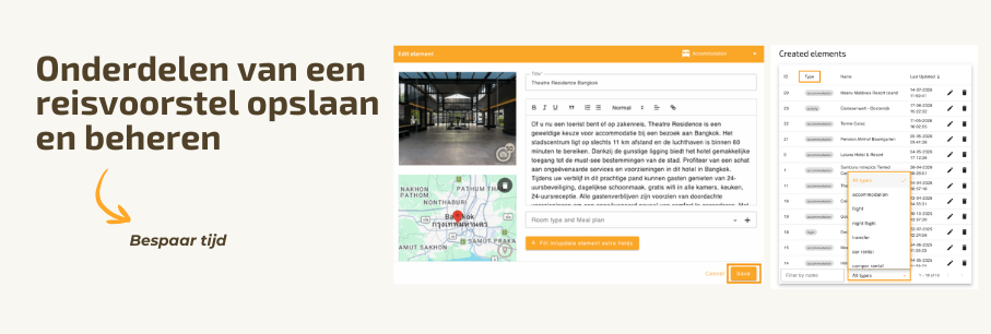 Onderdelen van een reisvoorstel opslaan en beheren